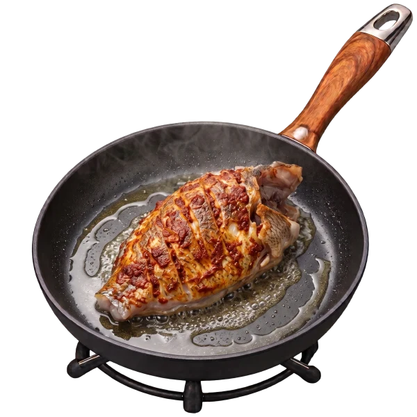 Fish cooking in a pan
